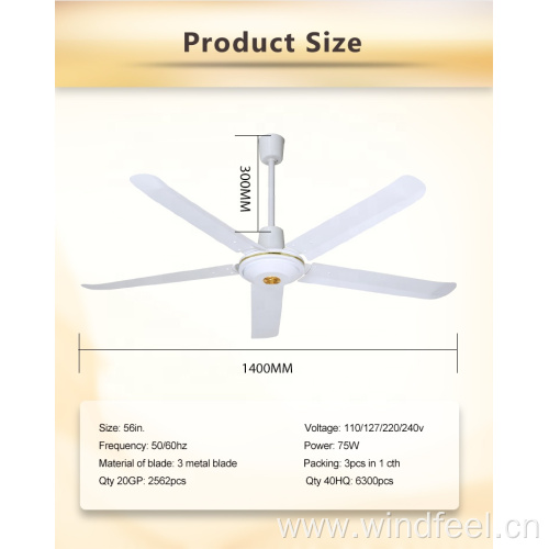 Foshan Factory 56inch Electrical Ceiling Fan White